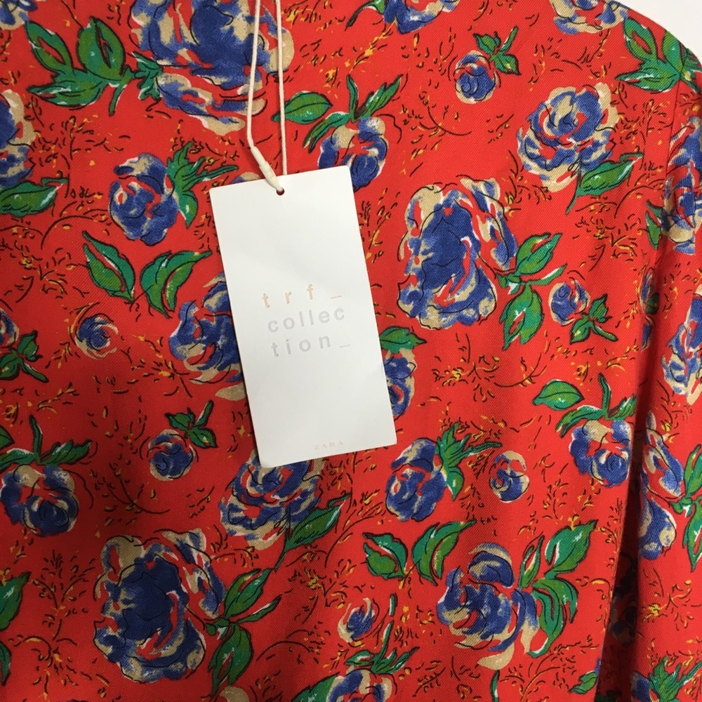 Zara Trafaluc Red Foral Romper Wrap Dress - M NEW - Picture 5 of 8